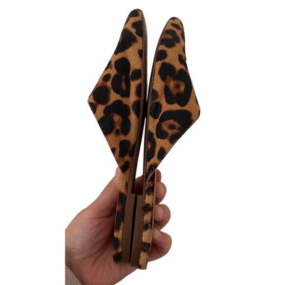 Women's Madewell Leather Animal Print Brown Leopard Pointed Toe Slip On Flats-5 - Picture 4 of 6